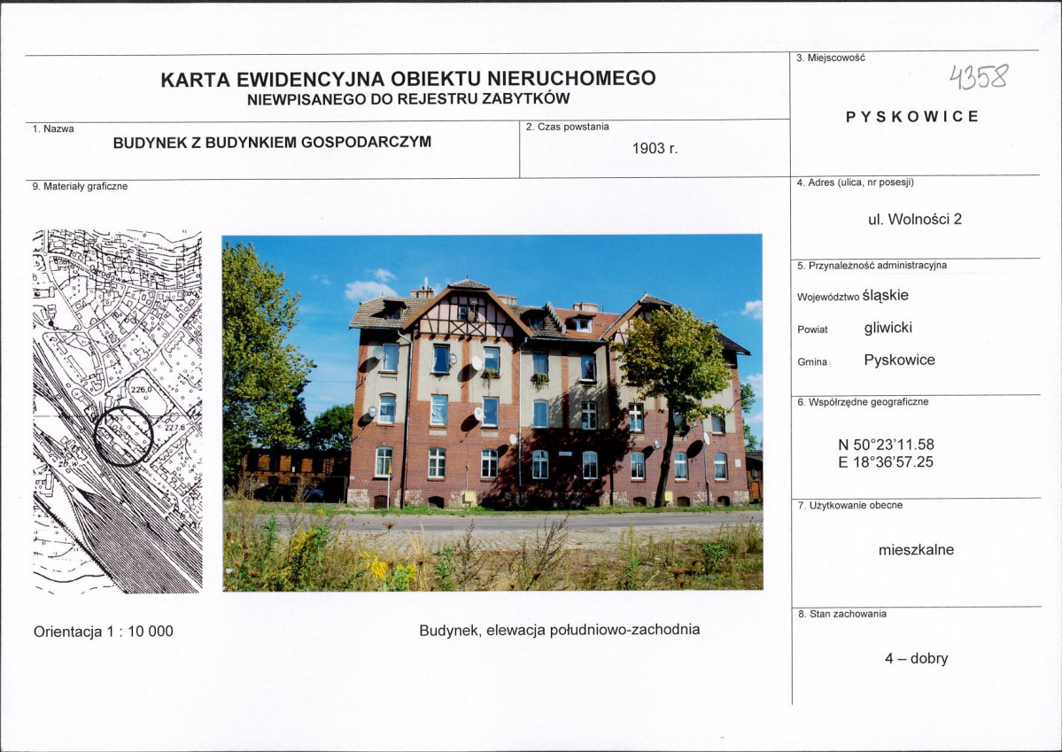 Karta obiektu niewpisanego do rejestru, skan nr 1