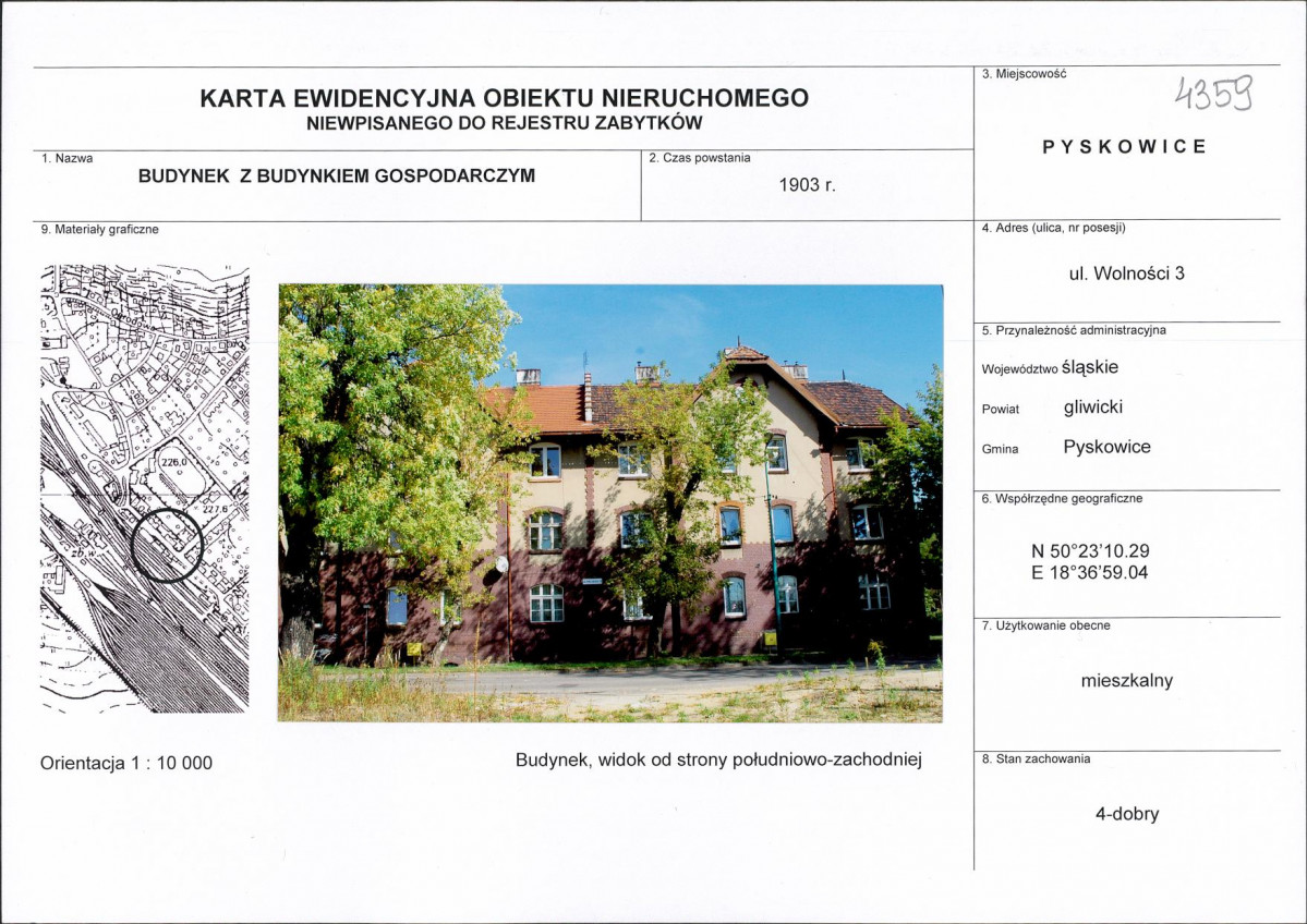 Karta obiektu niewpisanego do rejestru, skan nr 1