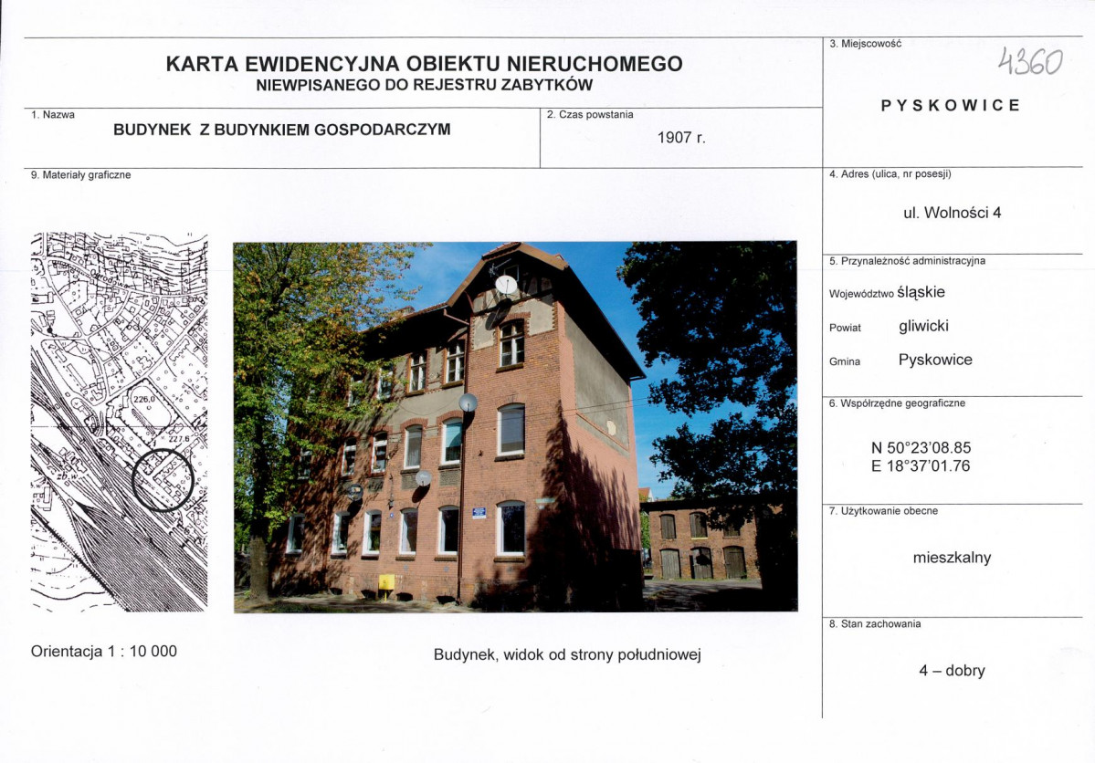 Karta obiektu niewpisanego do rejestru, skan nr 1