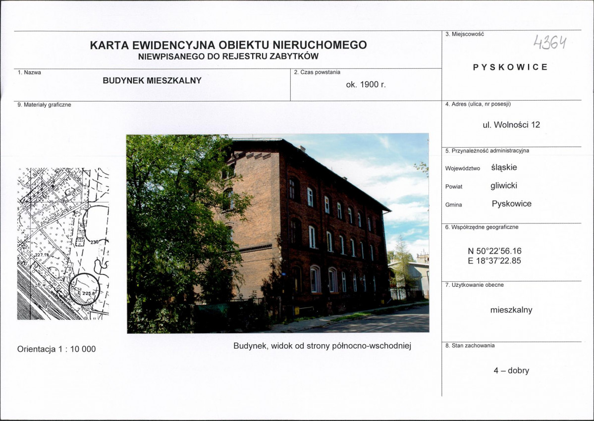 Karta obiektu niewpisanego do rejestru, skan nr 1