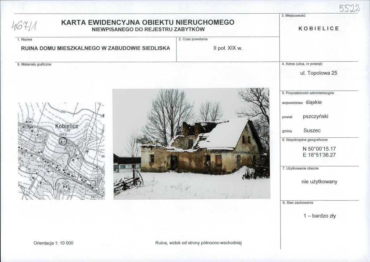 Karta obiektu niewpisanego do rejestru, skan nr 1