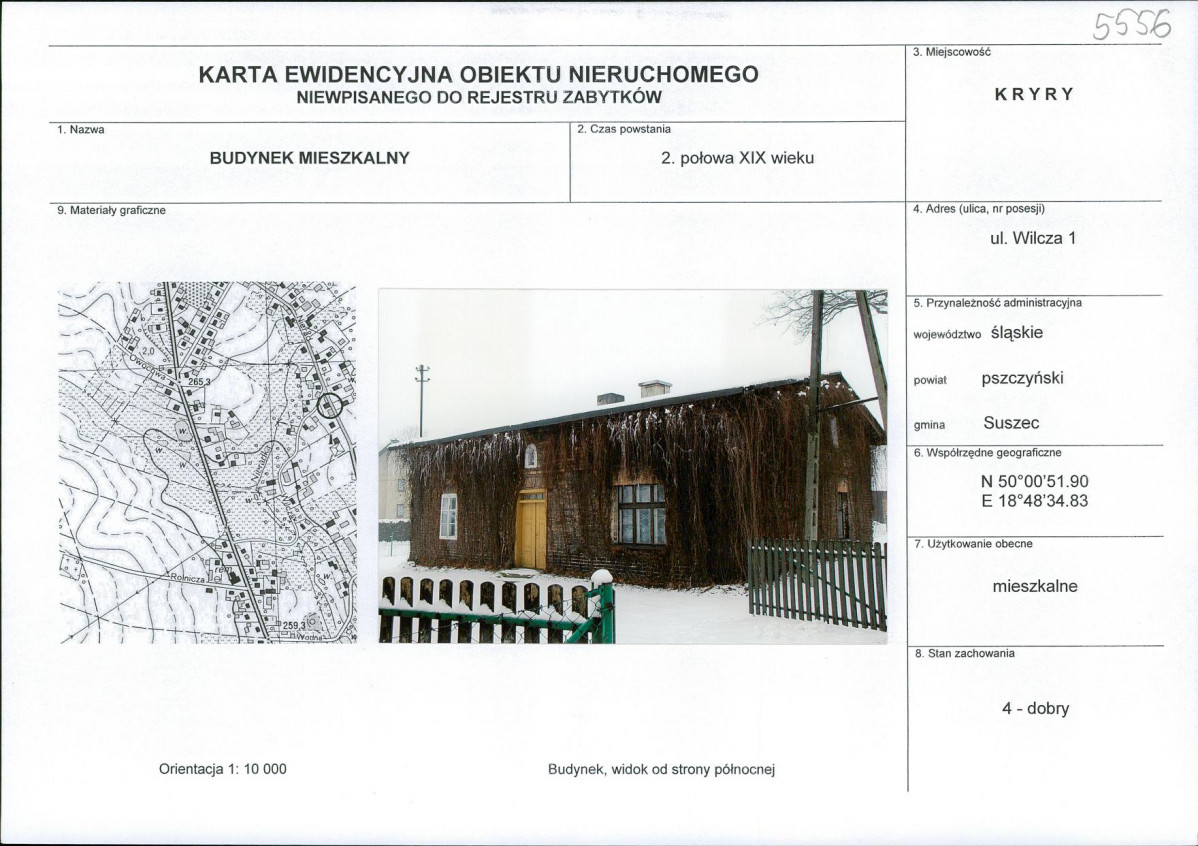 Karta obiektu niewpisanego do rejestru, skan nr 1
