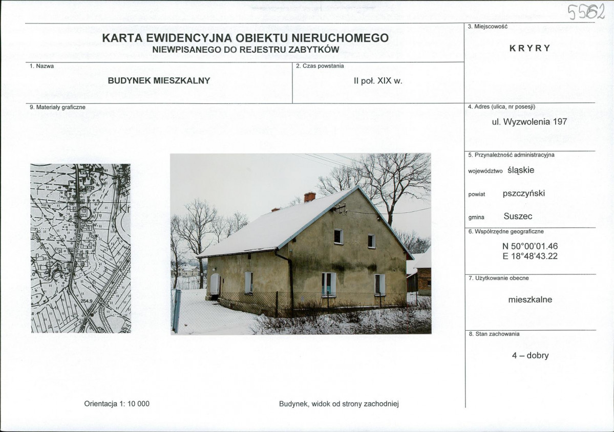Karta obiektu niewpisanego do rejestru, skan nr 1