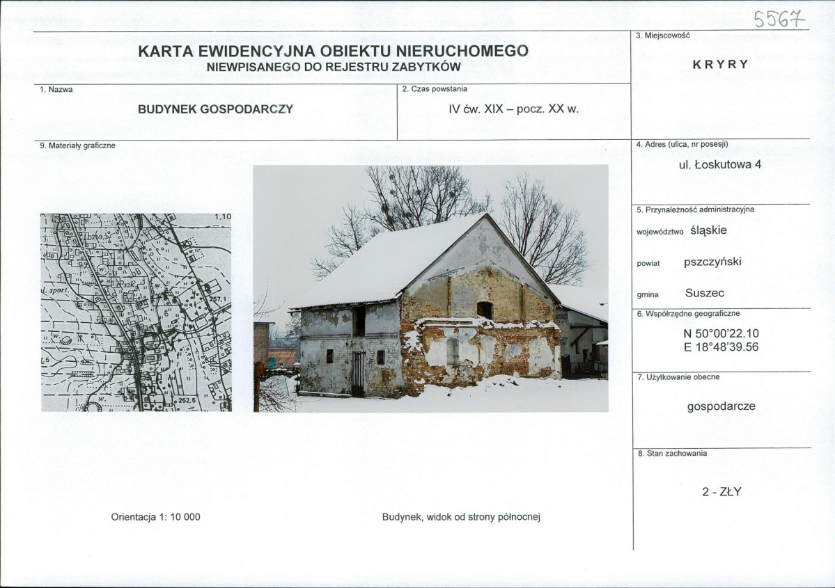 Karta obiektu niewpisanego do rejestru, skan nr 1