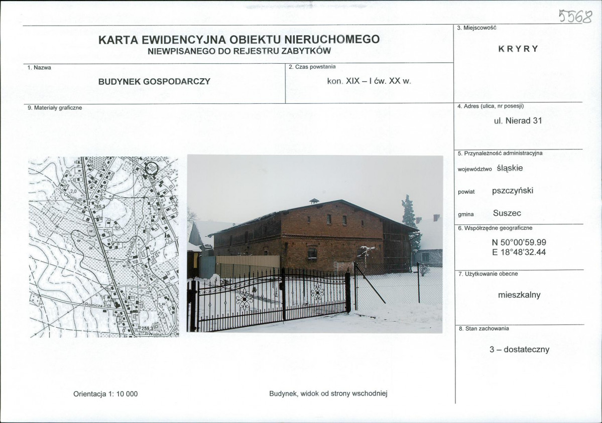 Karta obiektu niewpisanego do rejestru, skan nr 1