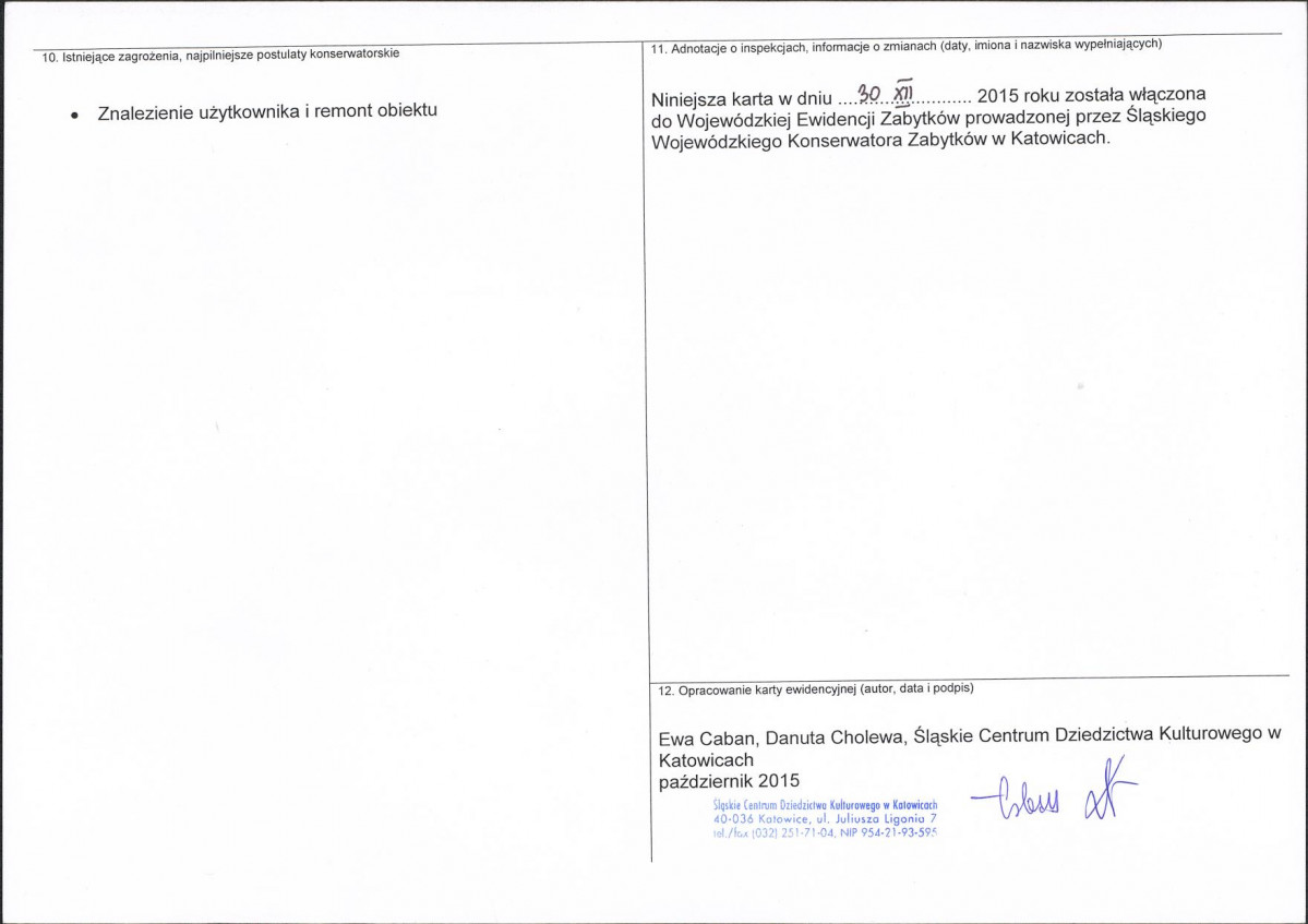 Karta obiektu niewpisanego do rejestru, skan nr 2