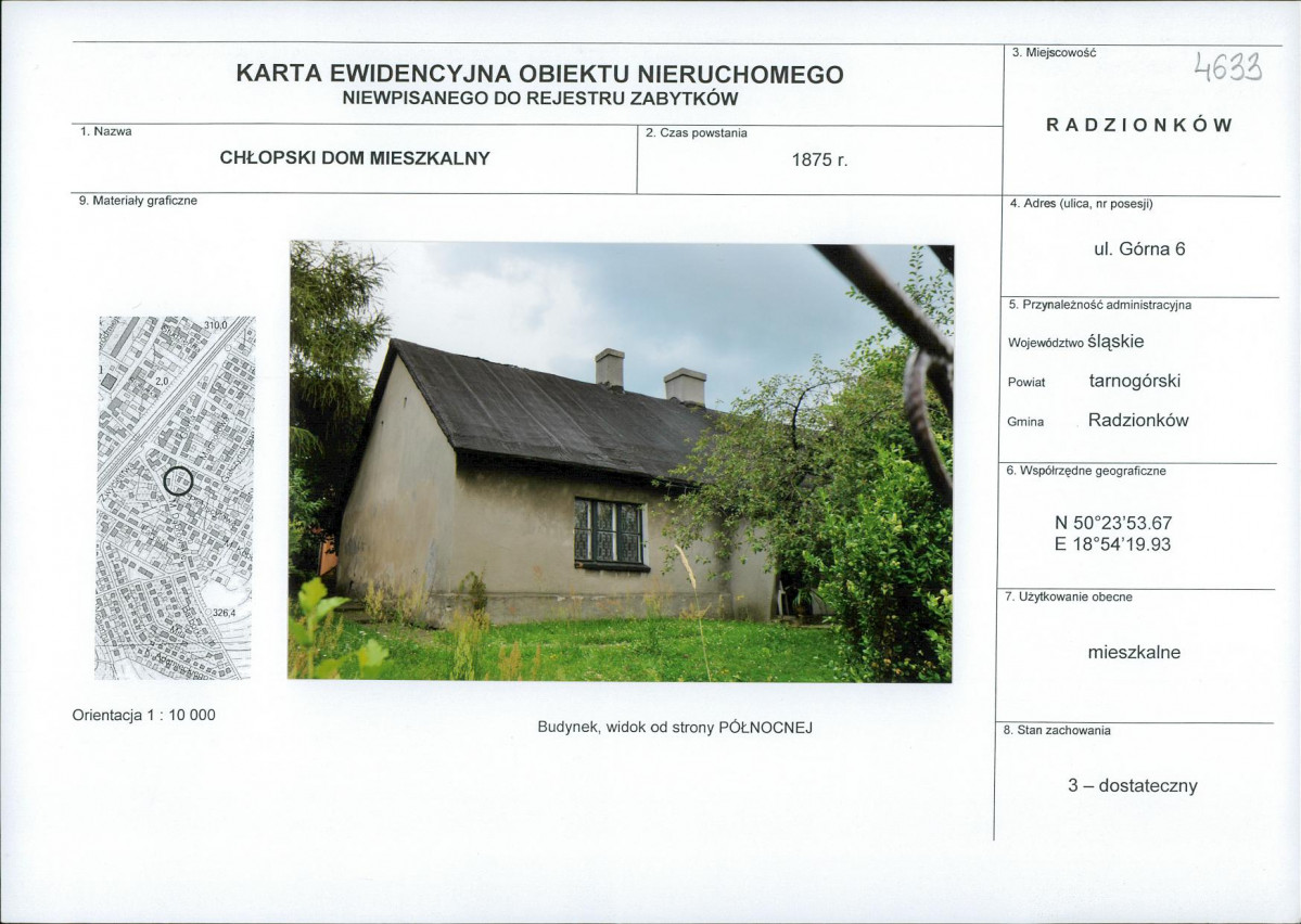Karta obiektu niewpisanego do rejestru, skan nr 1