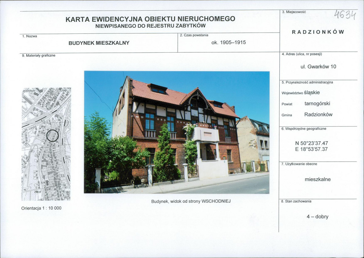 Karta obiektu niewpisanego do rejestru, skan nr 1