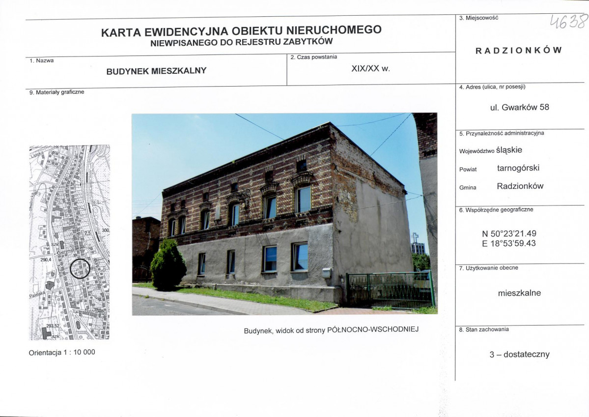 Karta obiektu niewpisanego do rejestru, skan nr 1