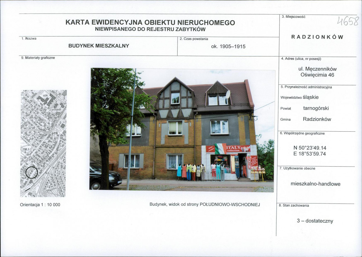 Karta obiektu niewpisanego do rejestru, skan nr 1