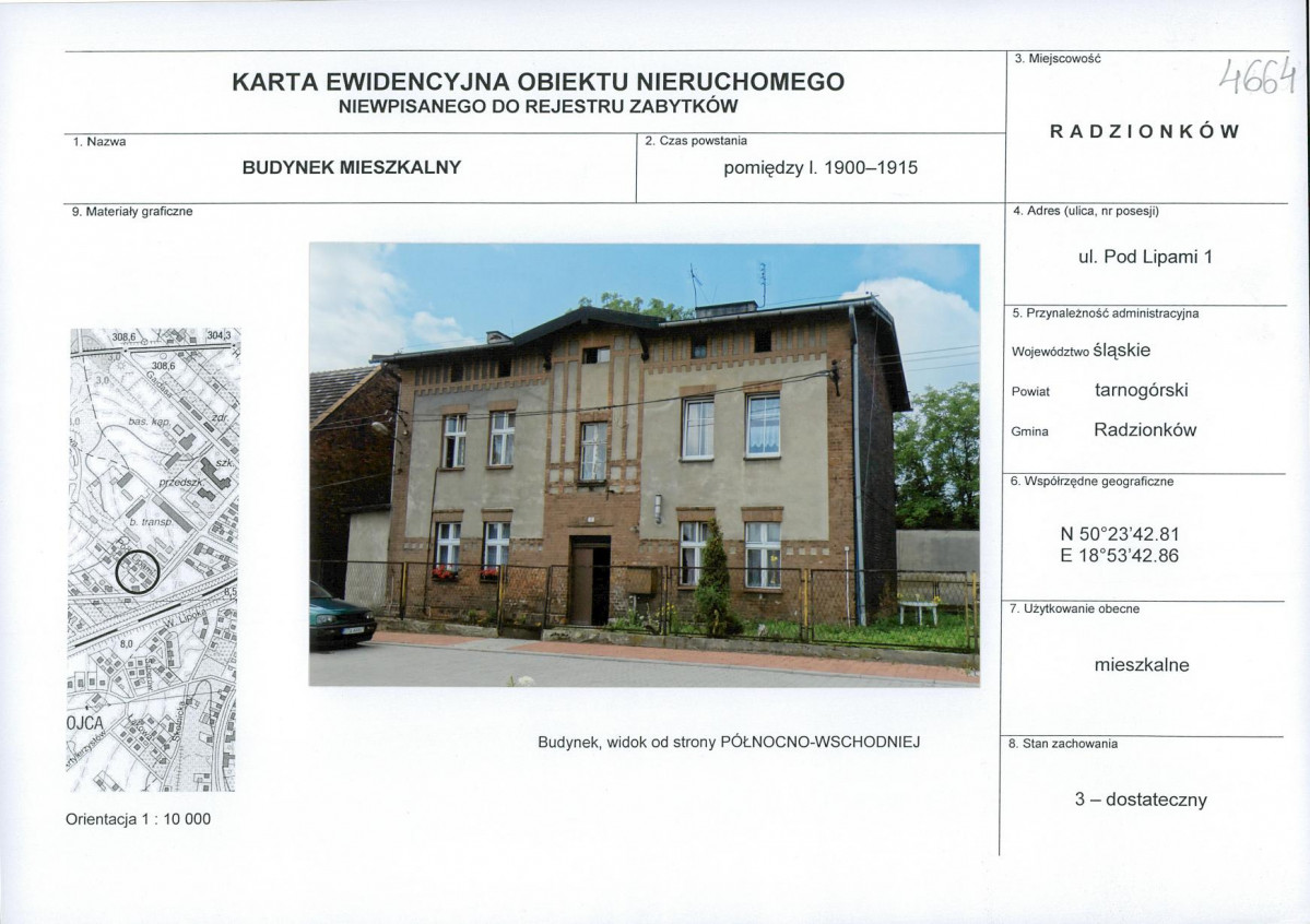 Karta obiektu niewpisanego do rejestru, skan nr 1