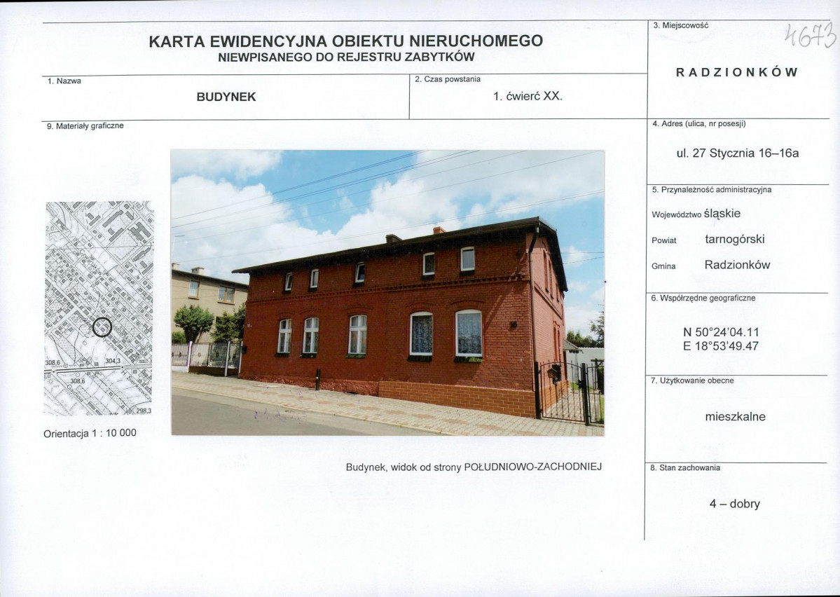 Karta obiektu niewpisanego do rejestru, skan nr 1