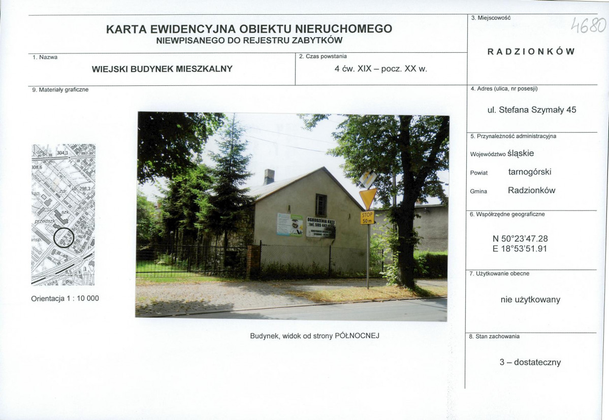 Karta obiektu niewpisanego do rejestru, skan nr 1