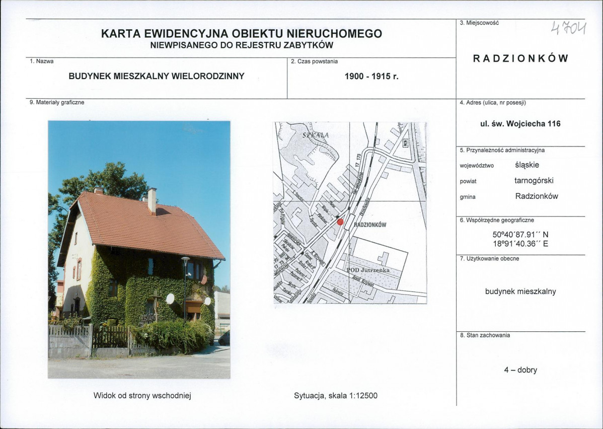Karta obiektu niewpisanego do rejestru, skan nr 1
