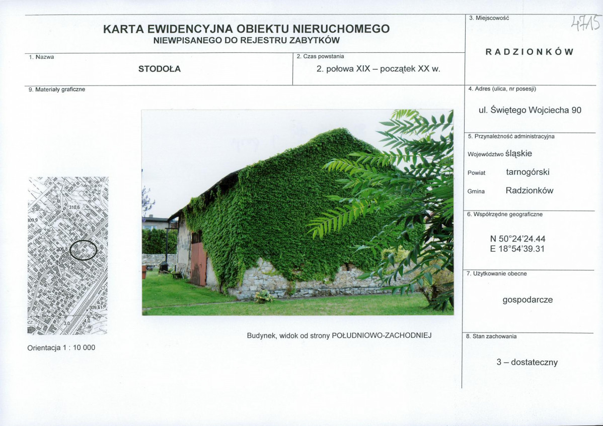 Karta obiektu niewpisanego do rejestru, skan nr 1