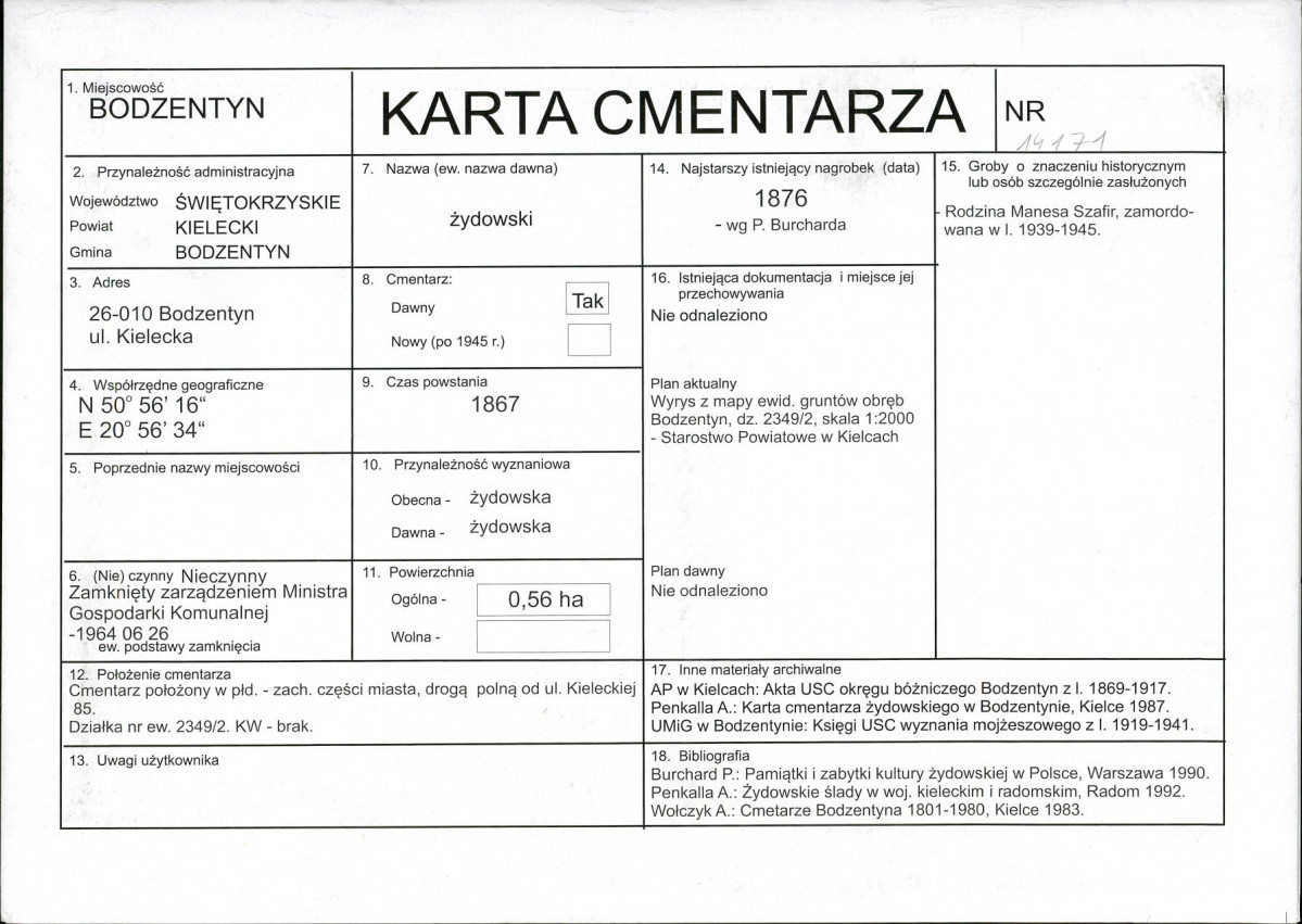 KC - Karta cmentarza, skan nr 1