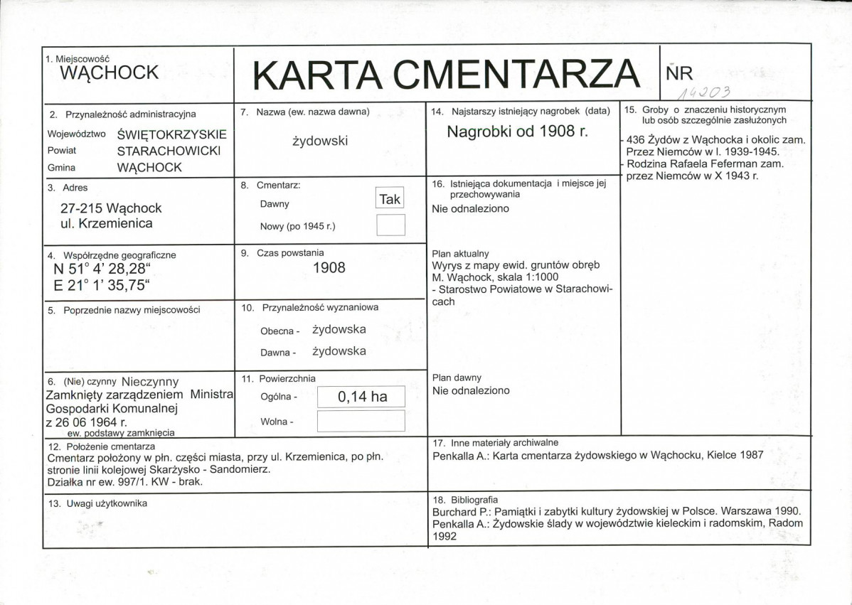 KC - Karta cmentarza, skan nr 1