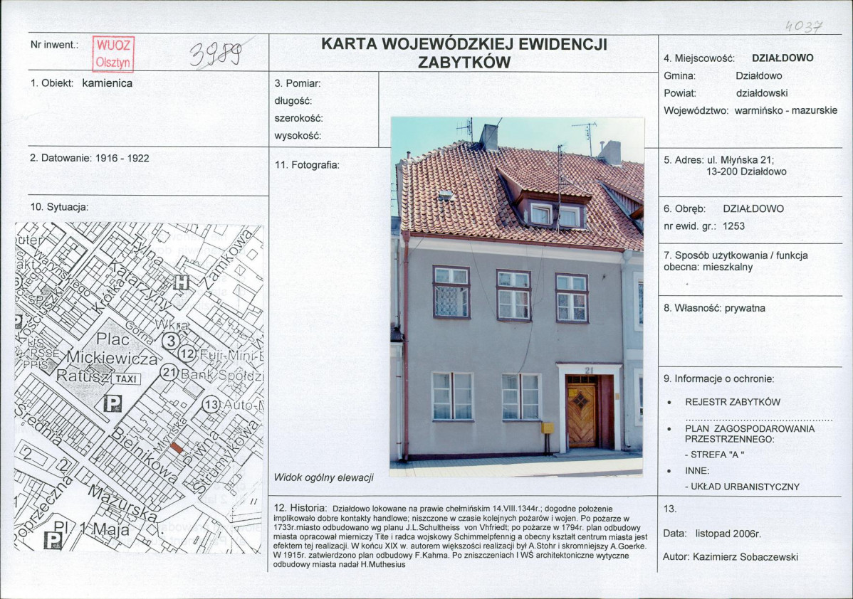 Karta obiektu niewpisanego do rejestru, skan nr 1