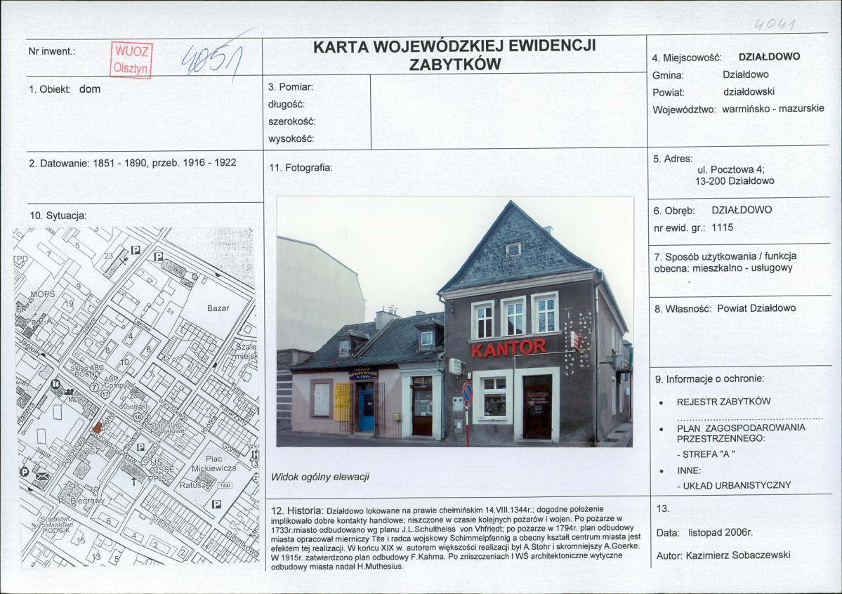 Karta obiektu niewpisanego do rejestru, skan nr 1