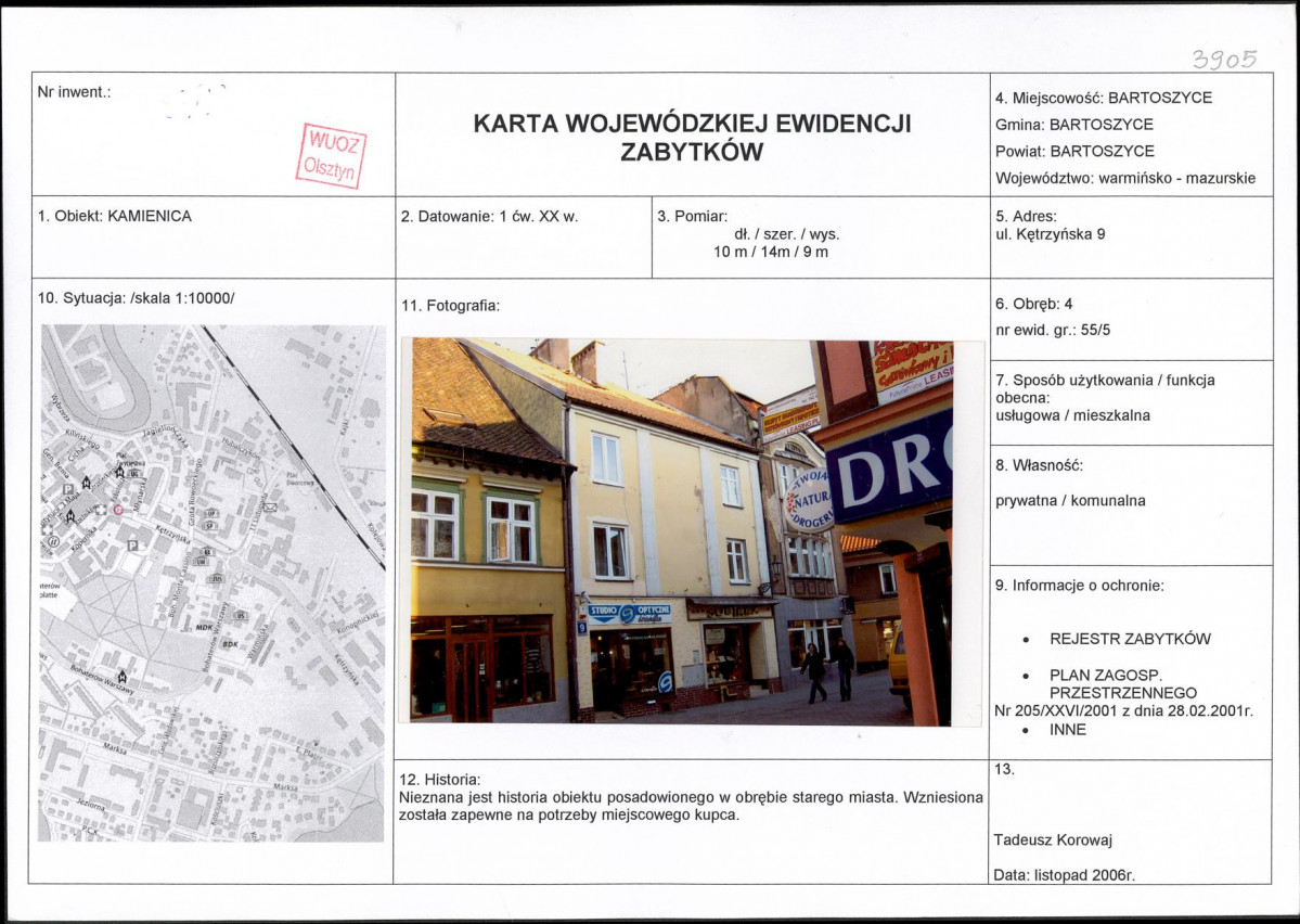 Karta obiektu niewpisanego do rejestru, skan nr 1