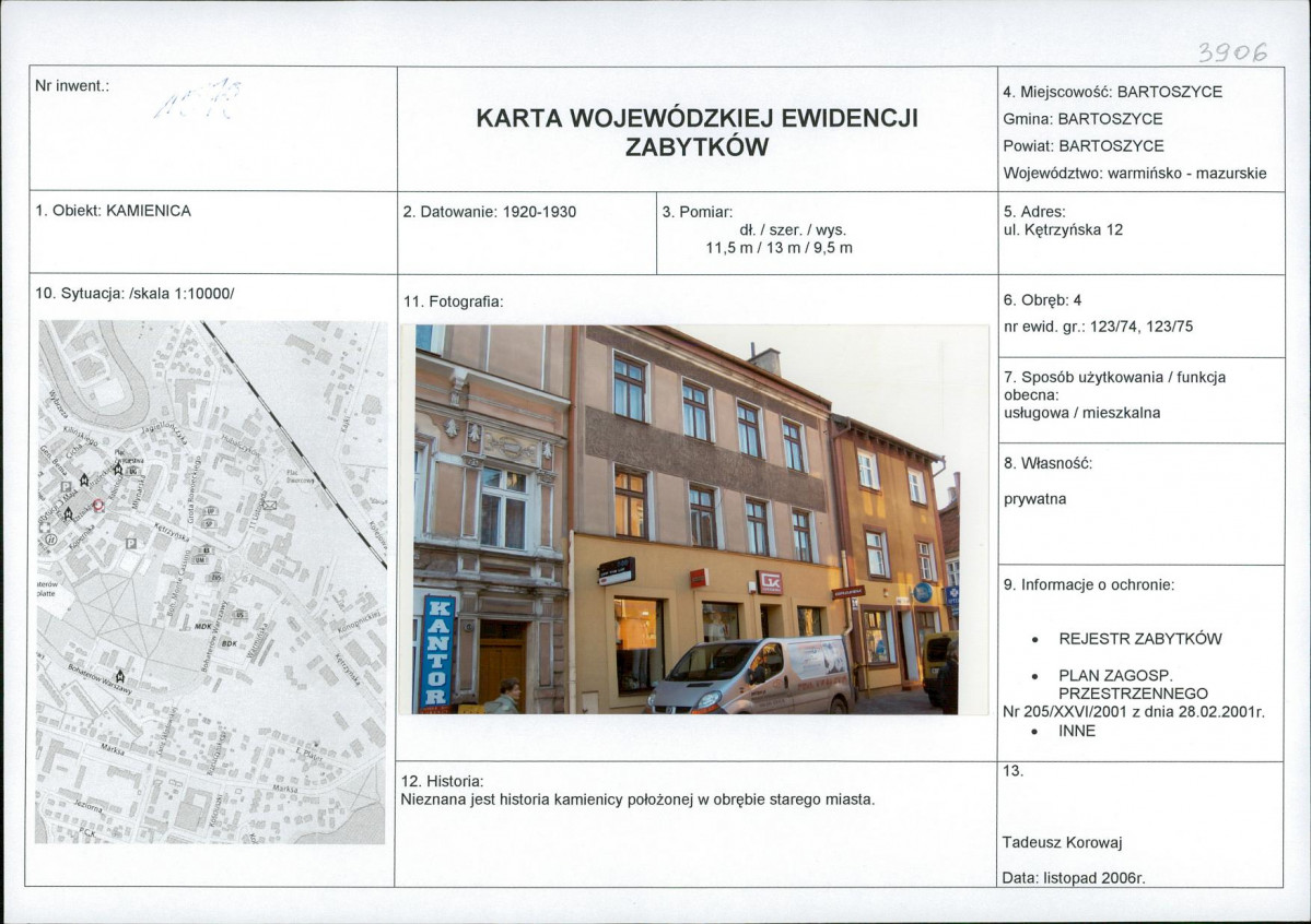 Karta obiektu niewpisanego do rejestru, skan nr 1