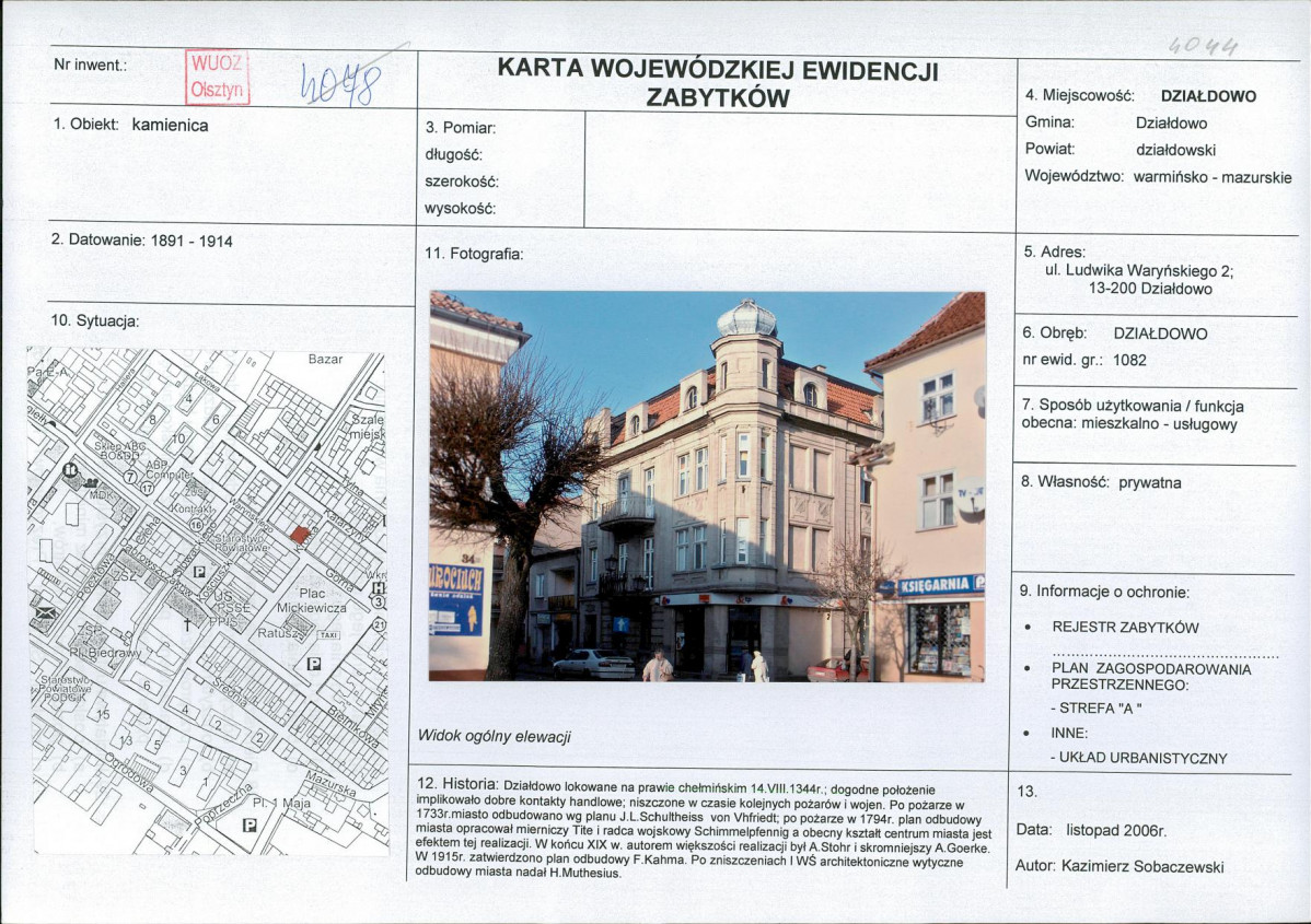 Karta obiektu niewpisanego do rejestru, skan nr 1