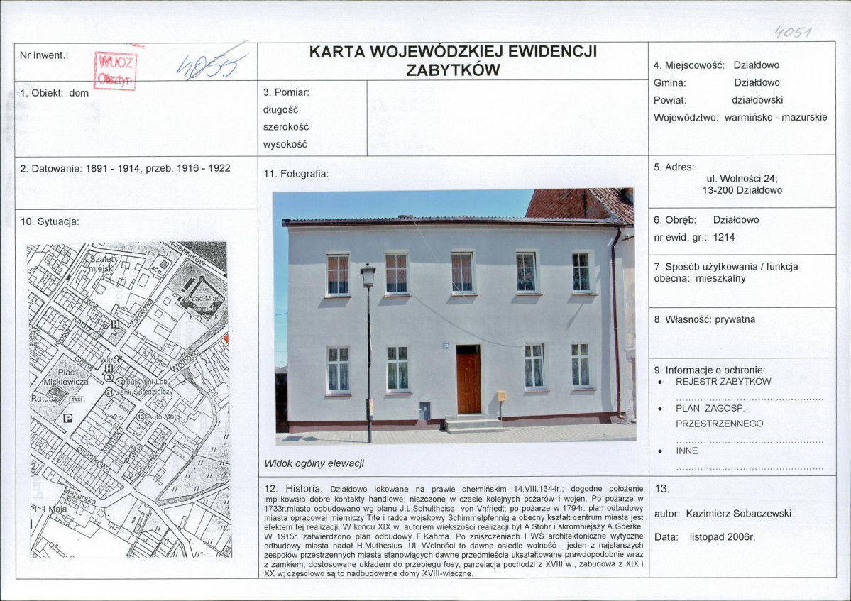 Karta obiektu niewpisanego do rejestru, skan nr 1