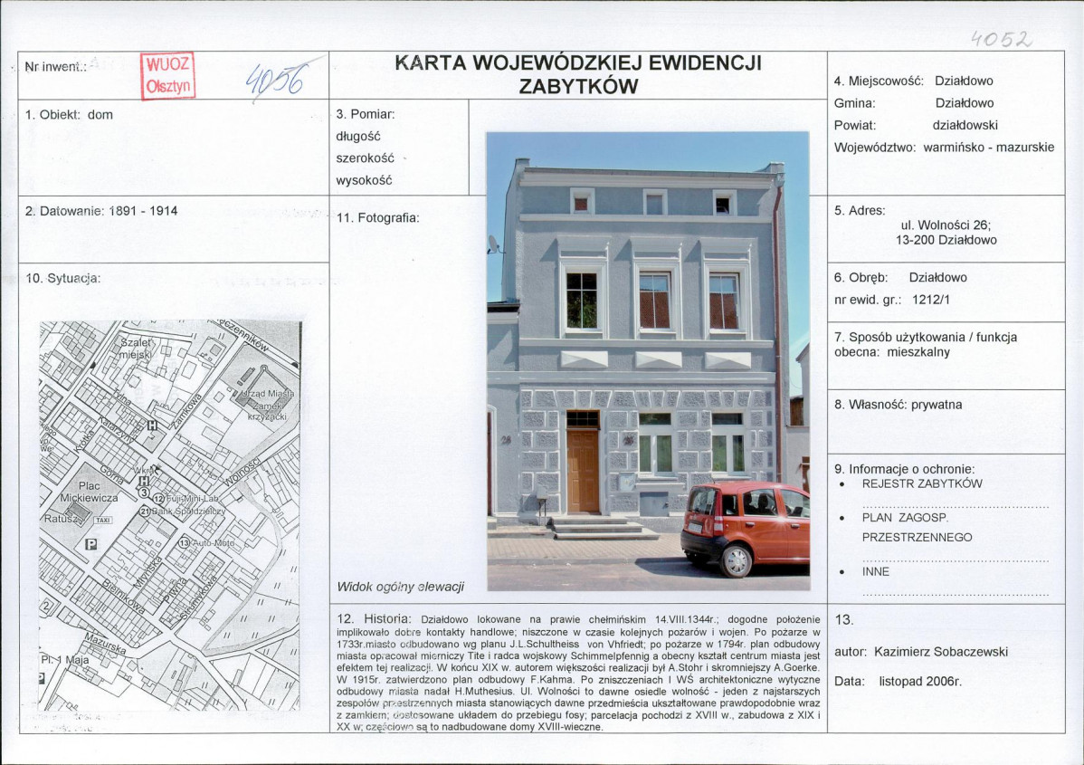 Karta obiektu niewpisanego do rejestru, skan nr 1
