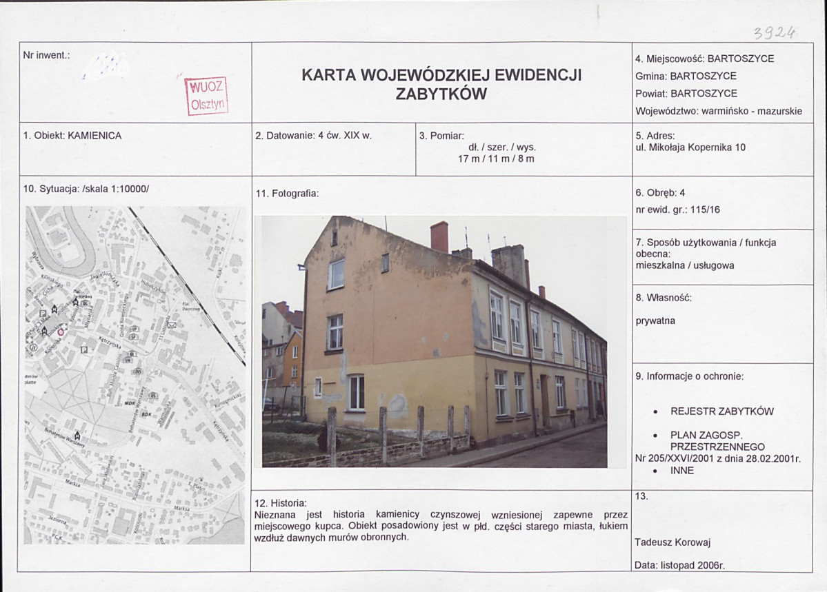 Karta obiektu niewpisanego do rejestru, skan nr 1