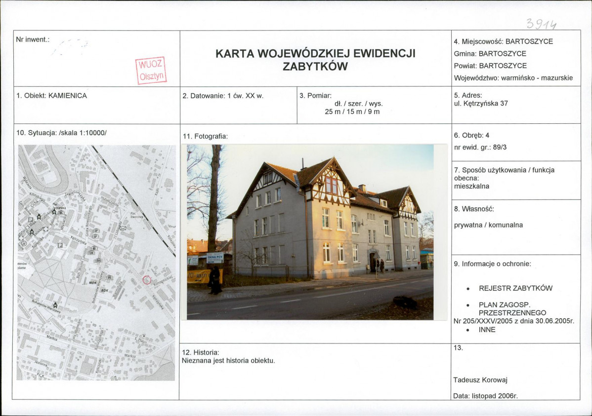 Karta obiektu niewpisanego do rejestru, skan nr 1