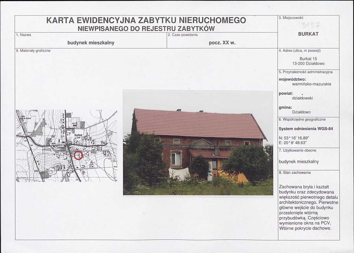 Karta obiektu niewpisanego do rejestru, skan nr 1