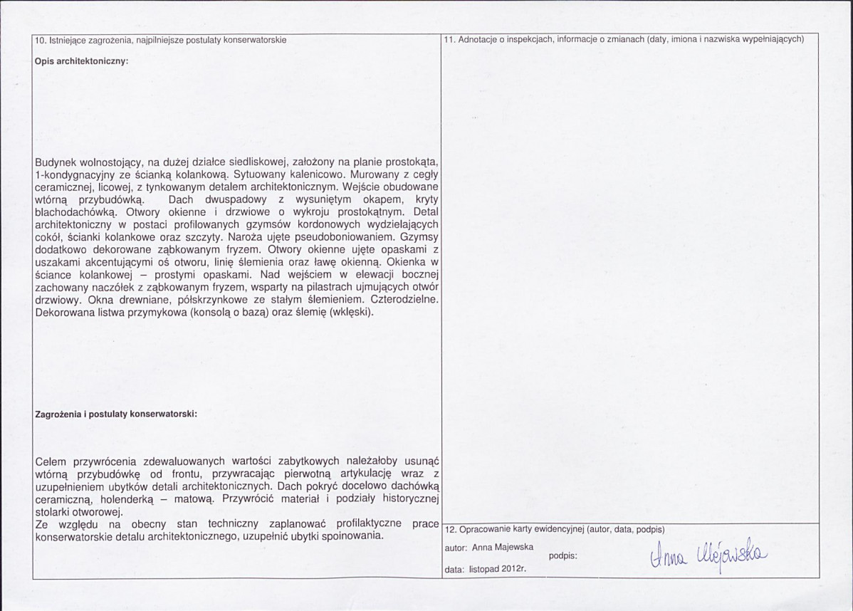 Karta obiektu niewpisanego do rejestru, skan nr 2