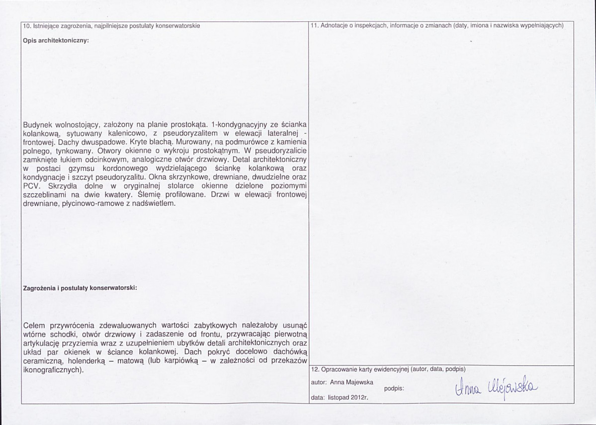 Karta obiektu niewpisanego do rejestru, skan nr 2
