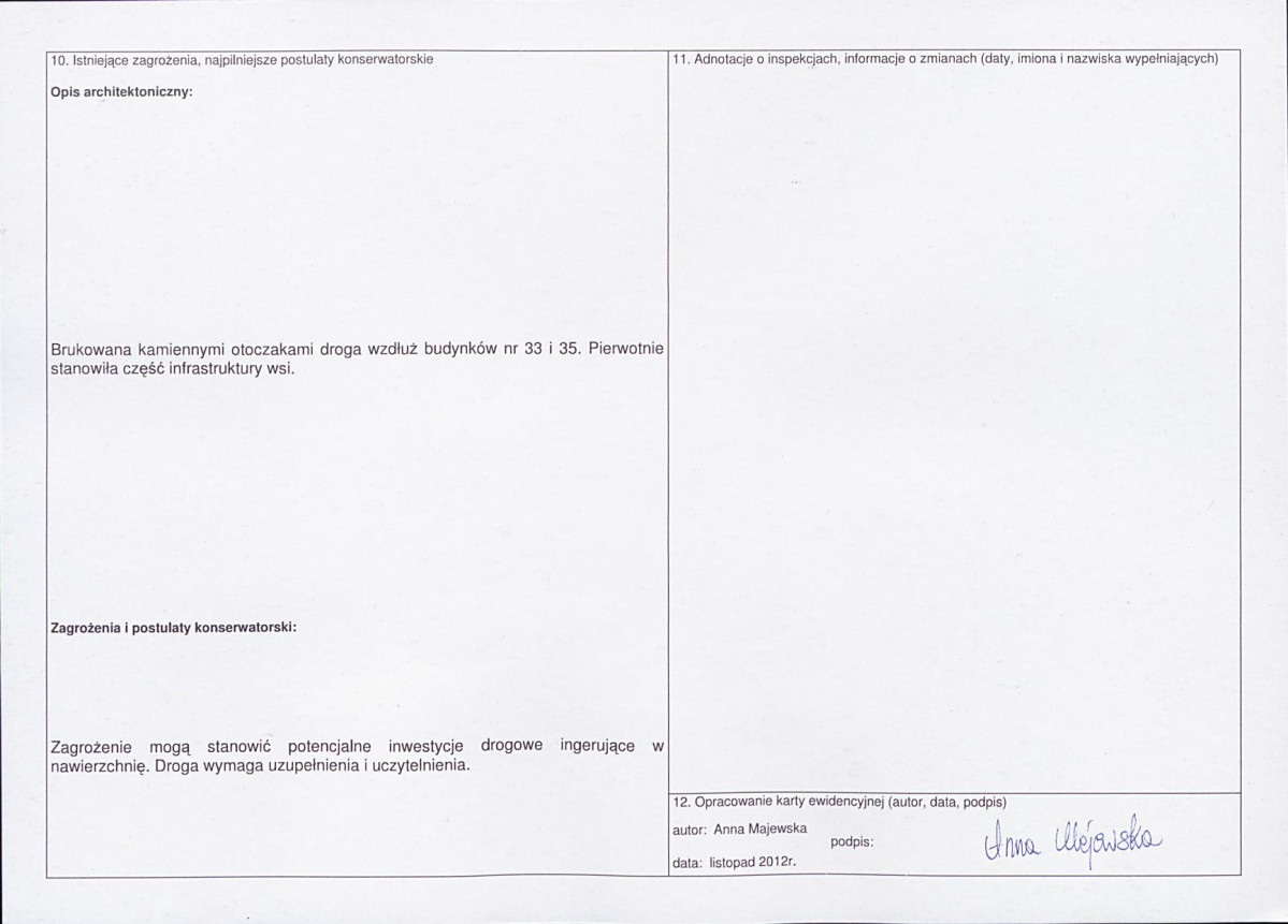 Karta obiektu niewpisanego do rejestru, skan nr 2