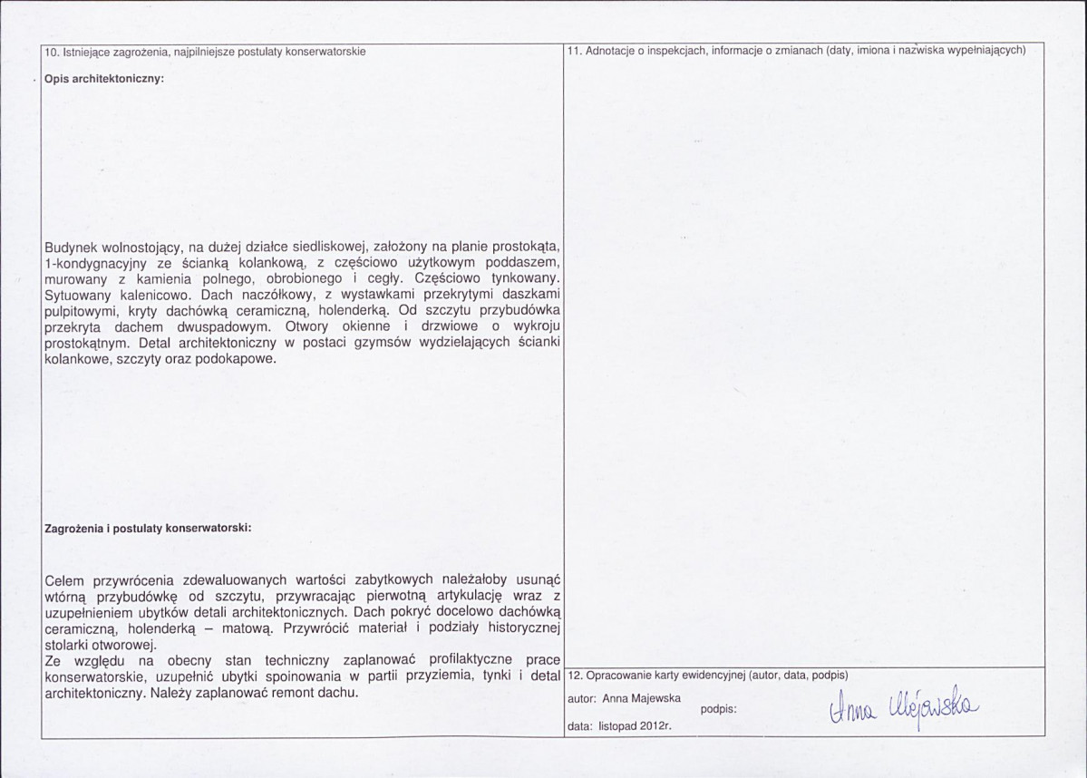 Karta obiektu niewpisanego do rejestru, skan nr 2