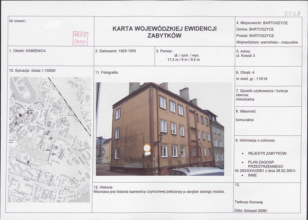 Karta obiektu niewpisanego do rejestru, skan nr 1