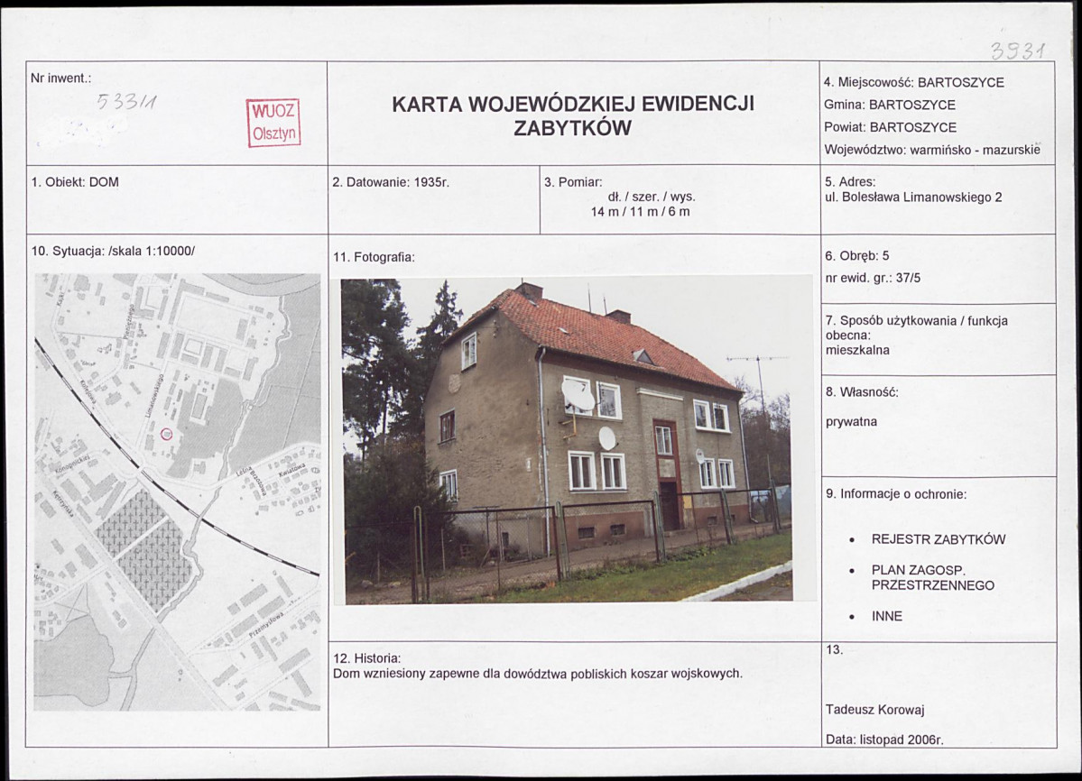 KEZN - Karta obiektu niewpisanego do rejestru, skan nr 1