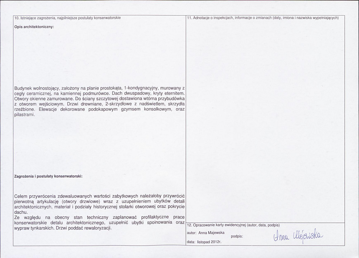 Karta obiektu niewpisanego do rejestru, skan nr 2