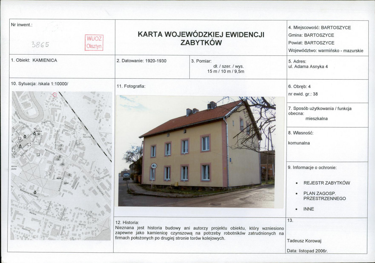 Karta obiektu niewpisanego do rejestru, skan nr 1