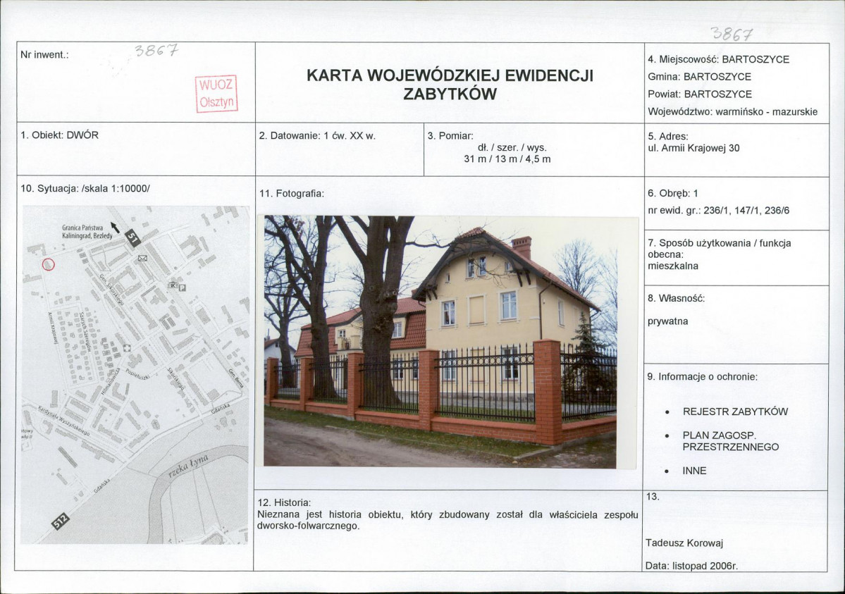 Karta obiektu niewpisanego do rejestru, skan nr 1