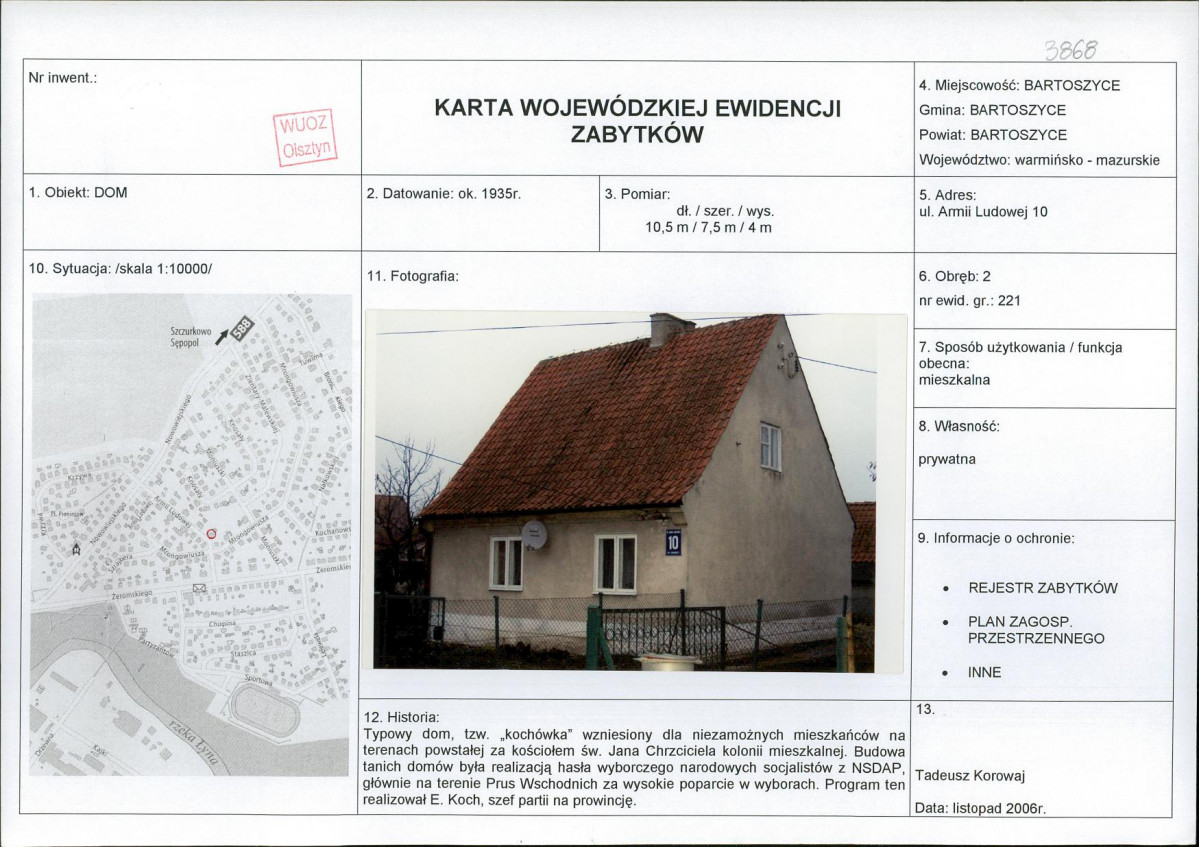 Karta obiektu niewpisanego do rejestru, skan nr 1