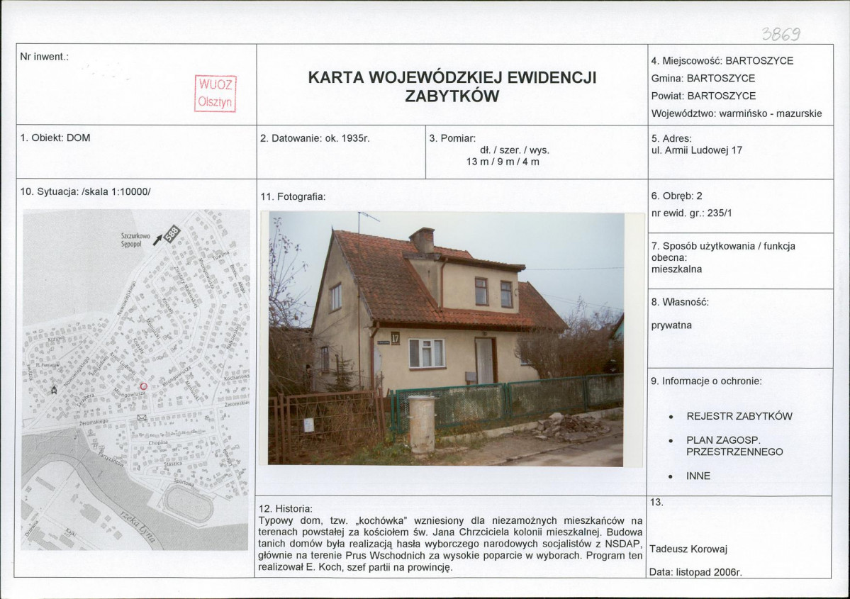 Karta obiektu niewpisanego do rejestru, skan nr 1
