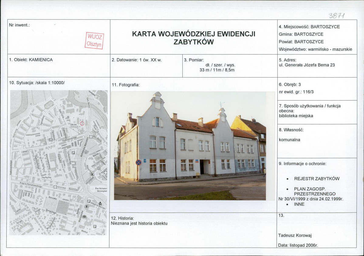 Karta obiektu niewpisanego do rejestru, skan nr 1