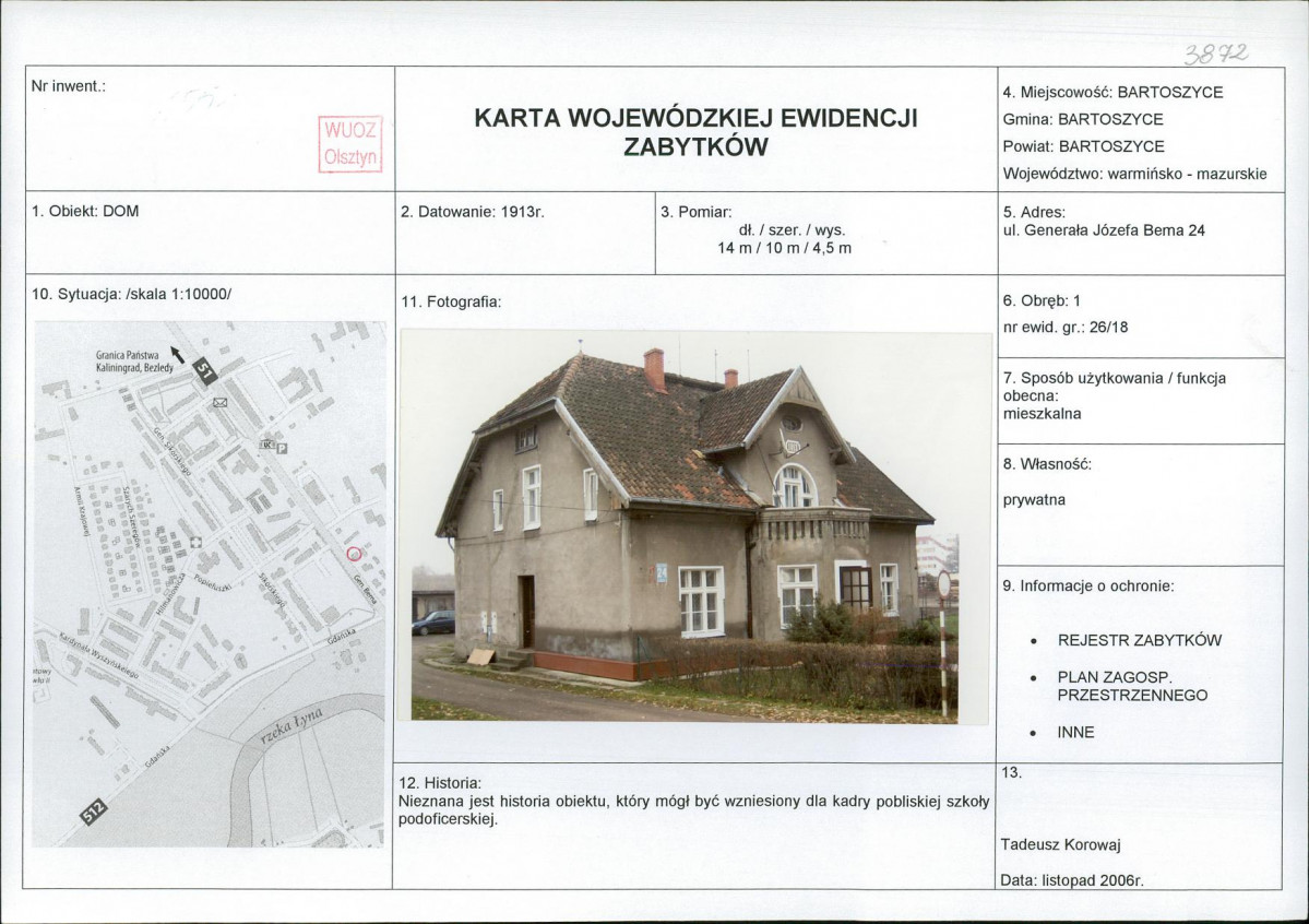Karta obiektu niewpisanego do rejestru, skan nr 1