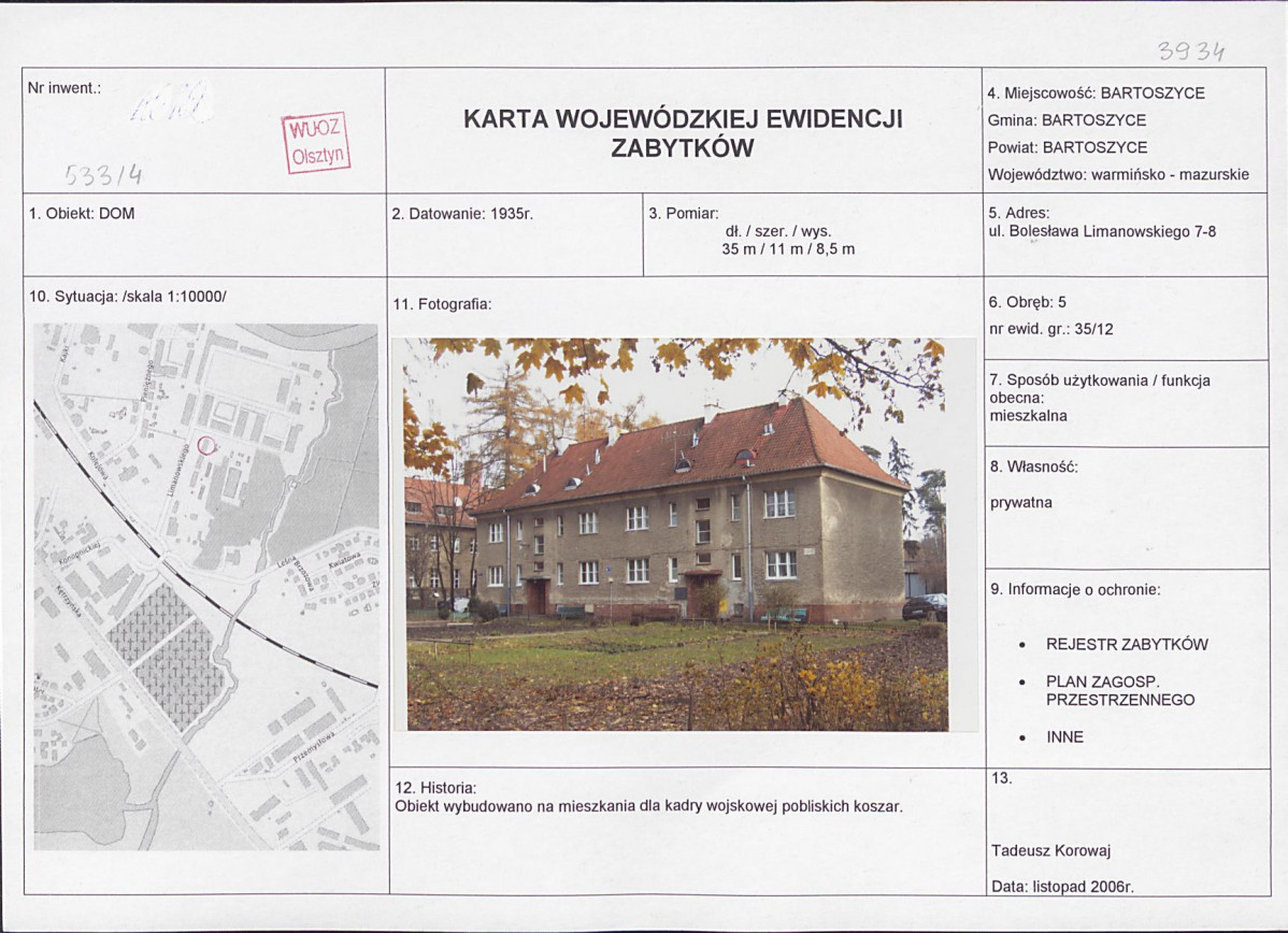 Karta obiektu niewpisanego do rejestru, skan nr 1
