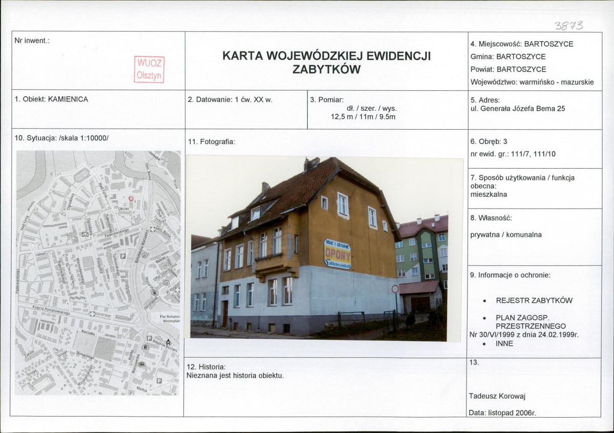 Karta obiektu niewpisanego do rejestru, skan nr 1