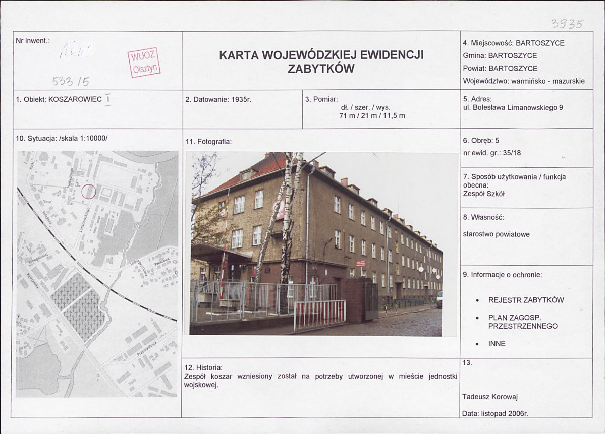 Karta obiektu niewpisanego do rejestru, skan nr 1