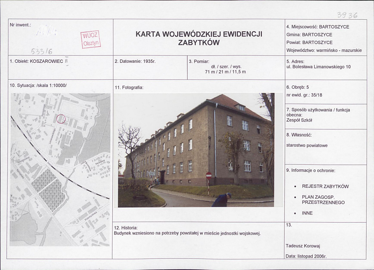 Karta obiektu niewpisanego do rejestru, skan nr 1