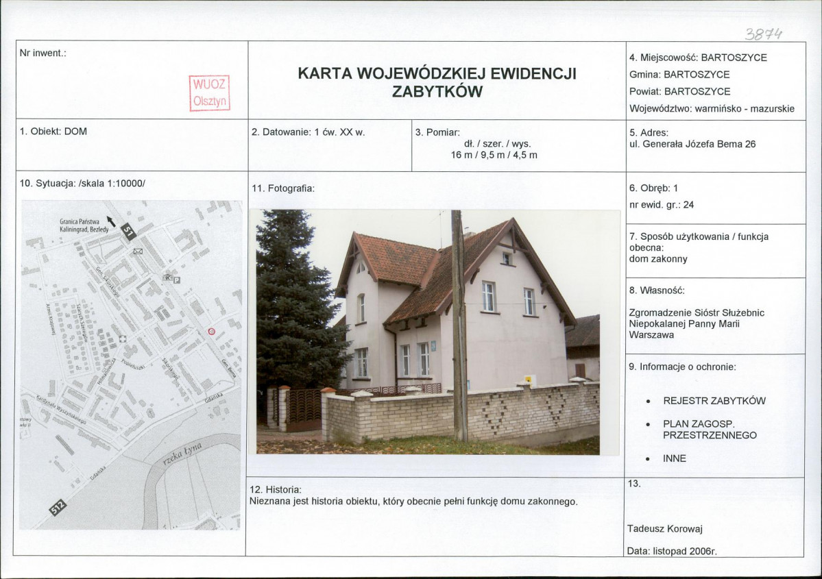Karta obiektu niewpisanego do rejestru, skan nr 1