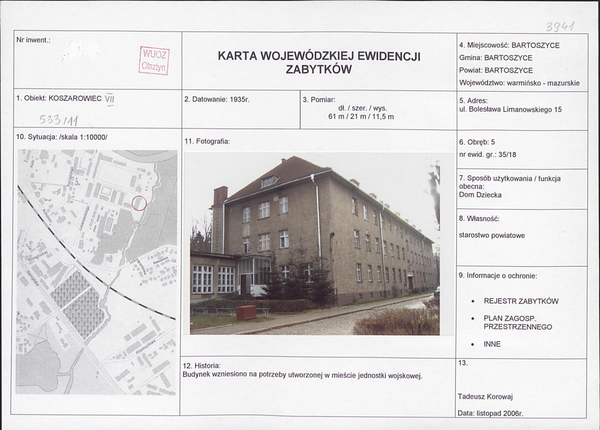Karta obiektu niewpisanego do rejestru, skan nr 1